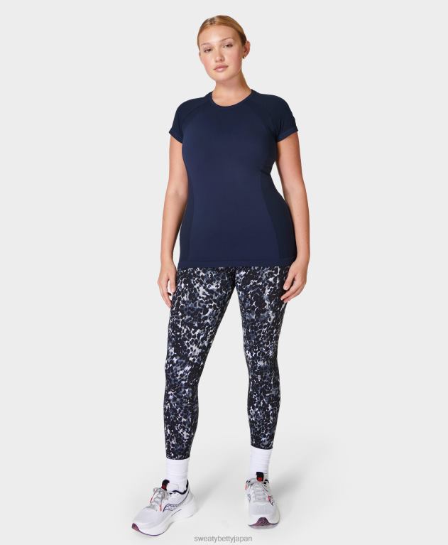 Sweaty Betty 女性 アスリートのシームレスなトレーニング T シャツ L4RHF196 衣類 ネイビーブルー