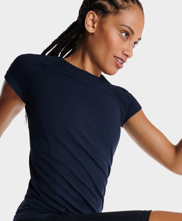 Sweaty Betty 女性 アスリートのシームレスなトレーニング T シャツ L4RHF196 衣類 ネイビーブルー