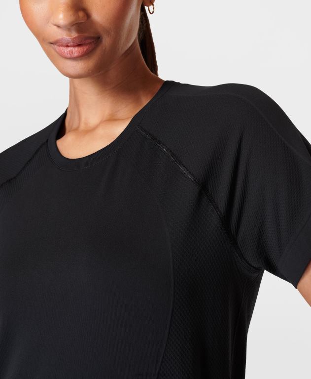 Sweaty Betty 女性 アスリートシームレスフェザーウェイトTシャツ L4RHF232 衣類 黒