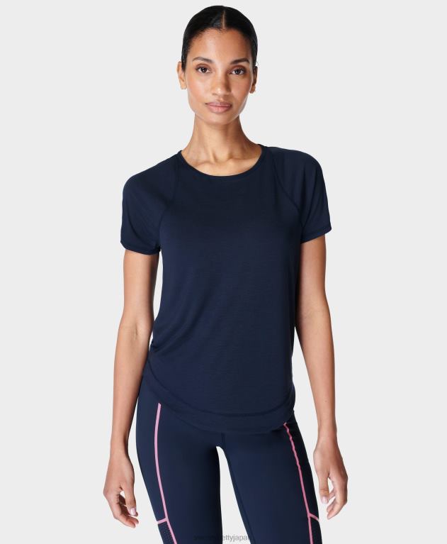 Sweaty Betty 女性 呼吸がしやすいランニングTシャツ L4RHF498 衣類 ネイビーブルー