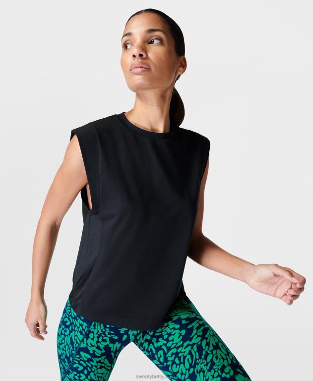 Sweaty Betty 女性 呼吸がしやすいボクシーなジムTシャツ L4RHF721 衣類 黒