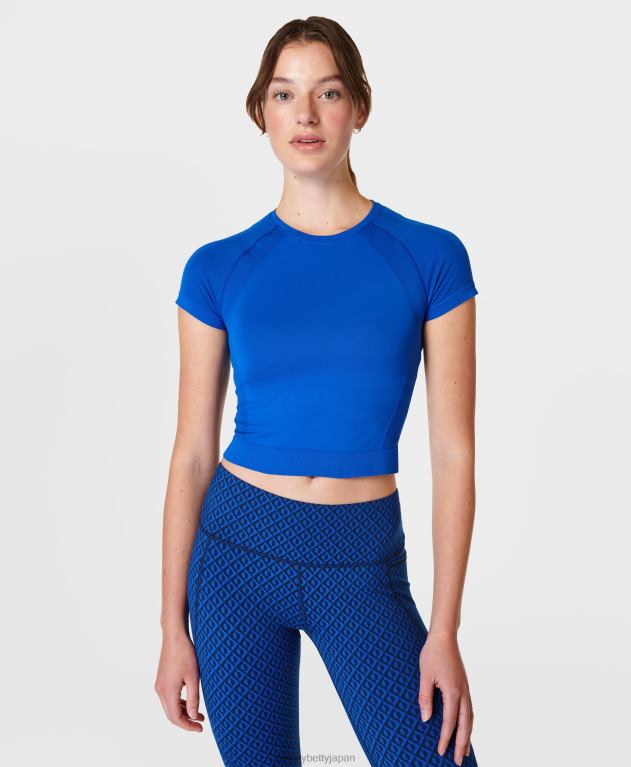 Sweaty Betty 女性 アスリート クロップ シームレスなワークアウト t シャツ L4RHF289 衣類 ライトニングブルー