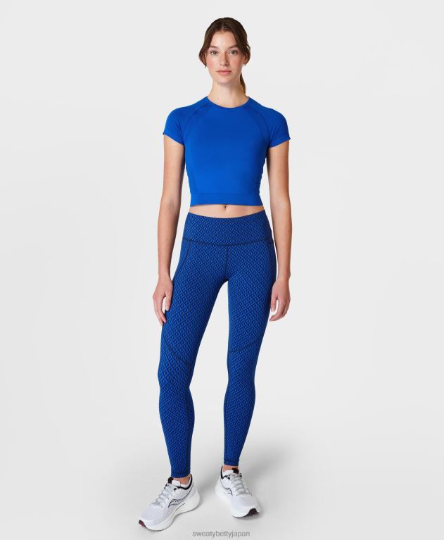 Sweaty Betty 女性 アスリート クロップ シームレスなワークアウト t シャツ L4RHF289 衣類 ライトニングブルー