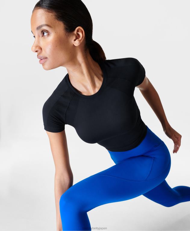 Sweaty Betty 女性 アスリート クロップ シームレスなワークアウト t シャツ L4RHF290 衣類 黒